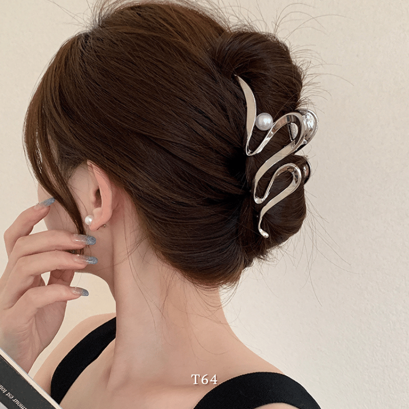 Kẹp tóc kim loại dạng xoắn phối ngọc trai nhân tạo phụ kiện tóc thời trang T64