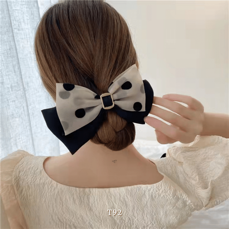Kẹp tóc nơ loại to dạng chấm bi thiết kế 2 tầng thời trang Hàn Quốc - T92