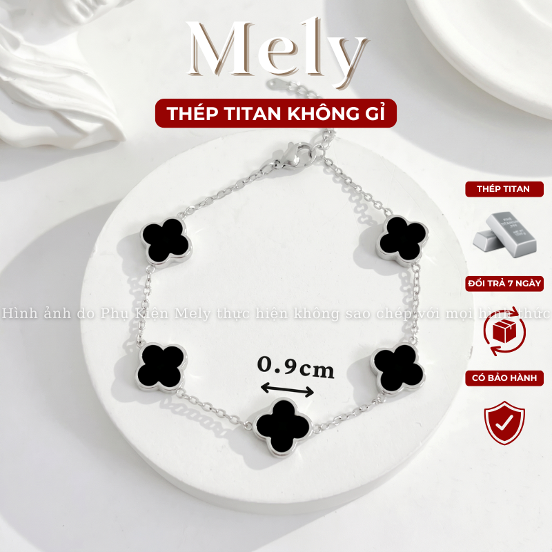 Vòng tay Thép Titan không gỉ  cỏ bốn lá loại 1.1cm TT115