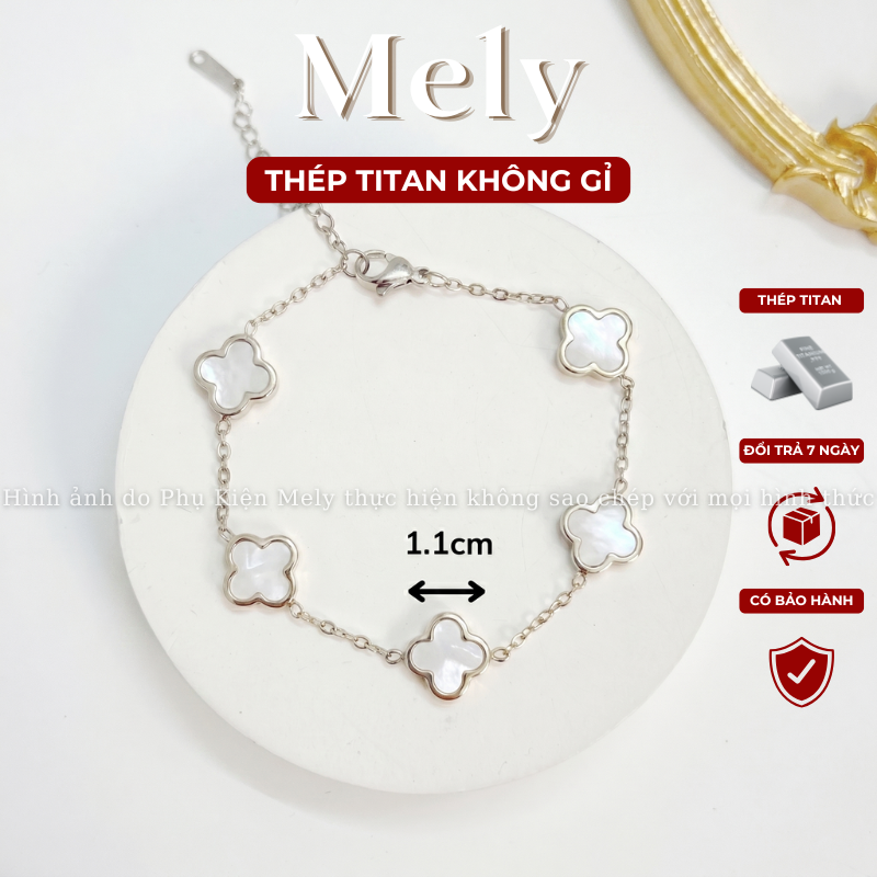 Vòng tay Thép Titan không gỉ  cỏ bốn lá loại 1.1cm TT115