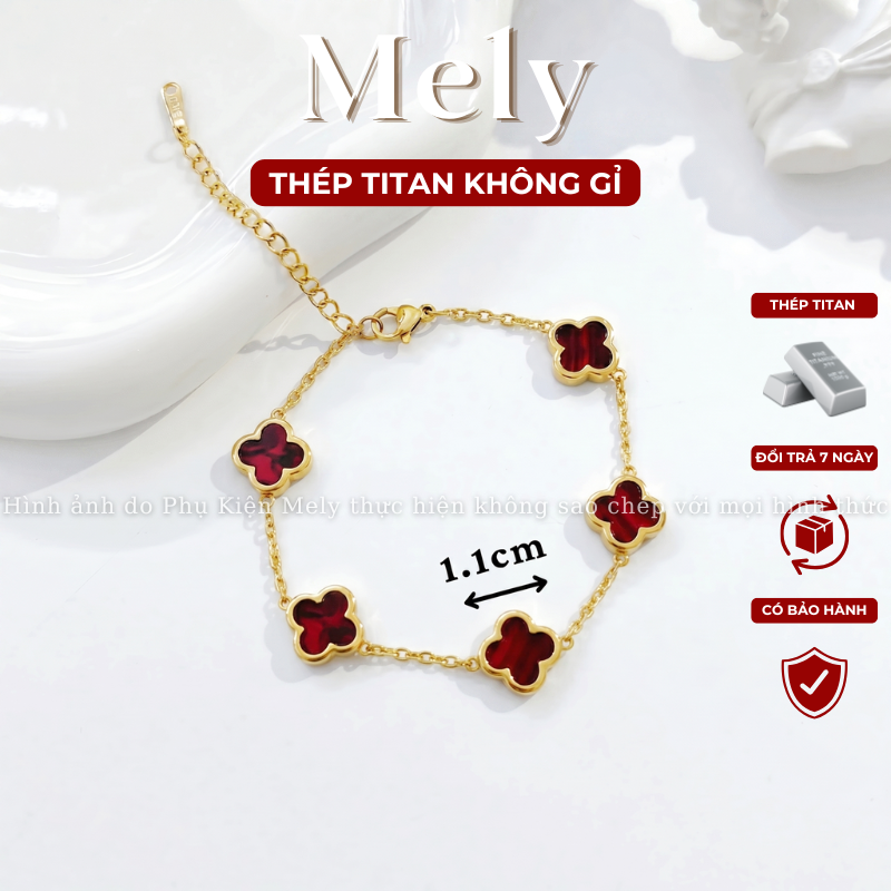 Vòng tay Thép Titan không gỉ  cỏ bốn lá loại 1.1cm TT115
