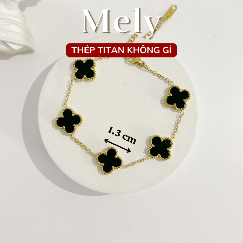 Vòng tay Thép Titan không gỉ cỏ bốn lá loại 1.3cm TT116