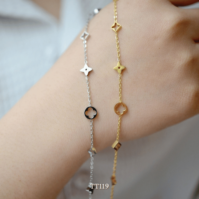 Vòng tay Thép Titan không gỉ cỏ bốn lá TT119