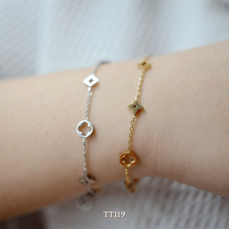 Vòng tay Thép Titan không gỉ cỏ bốn lá TT119