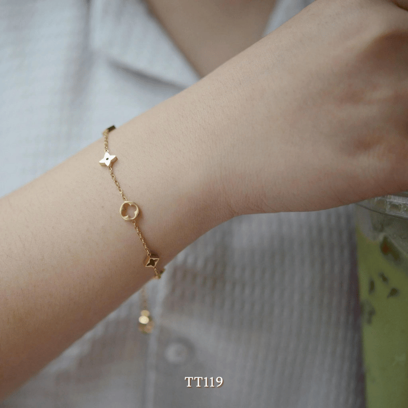Vòng tay Thép Titan không gỉ cỏ bốn lá TT119
