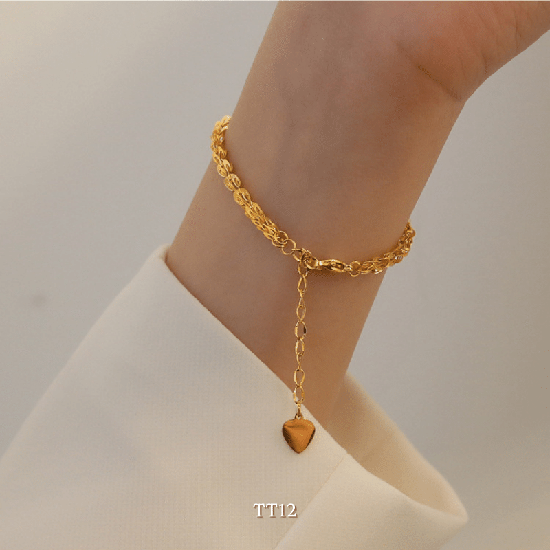 Vòng tay titan mắt xích dạng xoắn không đen gỉ phong cách unisex TT12