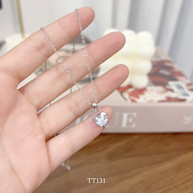 Dây chuyền Thép Titan không gỉ đính đá hình tim  TT131