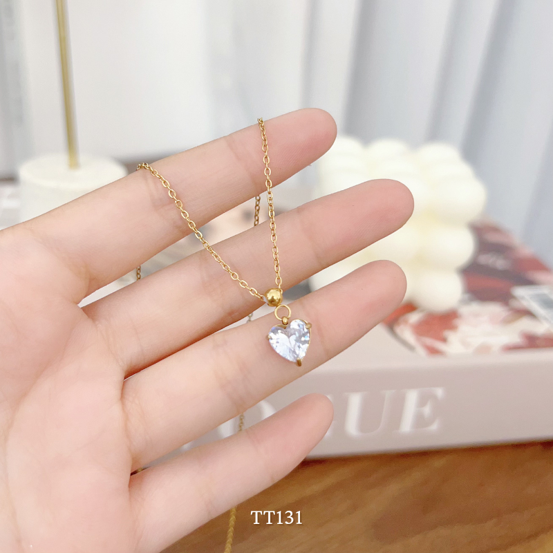 Dây chuyền Thép Titan không gỉ đính đá hình tim  TT131