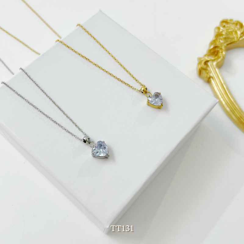 Dây chuyền Thép Titan không gỉ đính đá hình tim  TT131