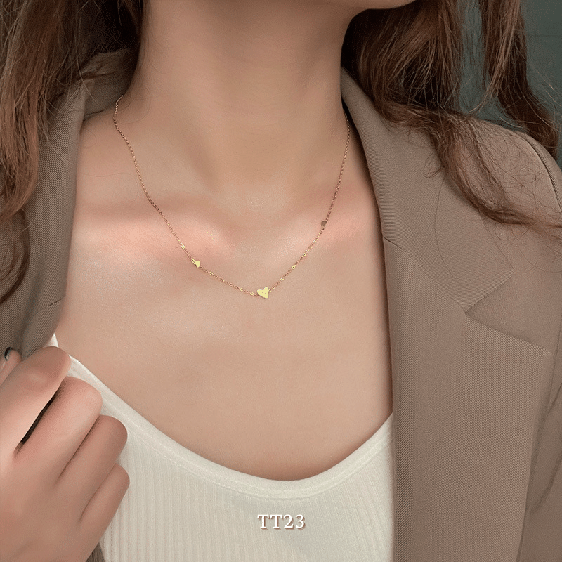Dây chuyền titan không đen gỉ mặt tim sợi mỏng nữ tính TT23