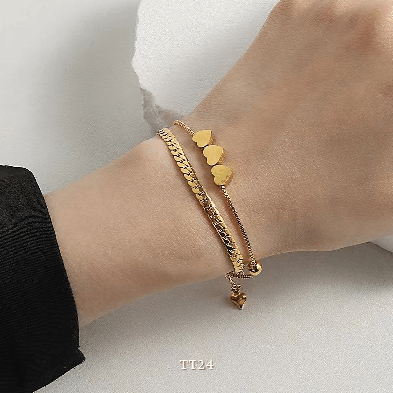 Vòng tay titan sợi đôi hình tim cá tính thời trang unisex TT24