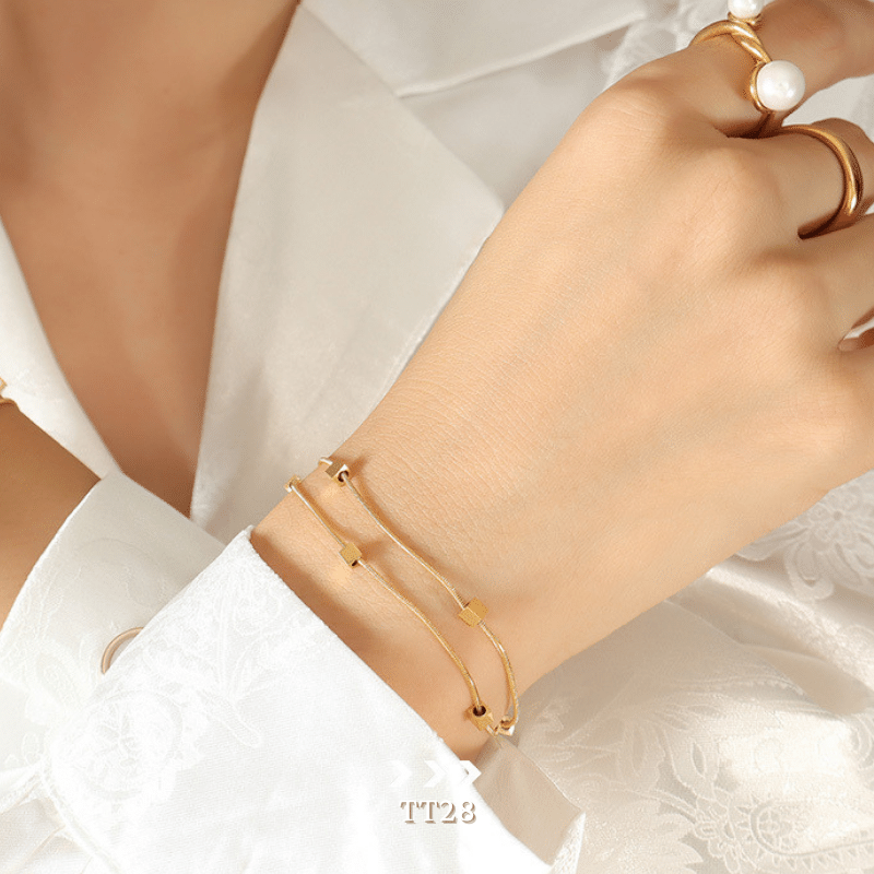Vòng tay titan hạt vuông thời trang phụ kiện trang sức đơn giản TT28