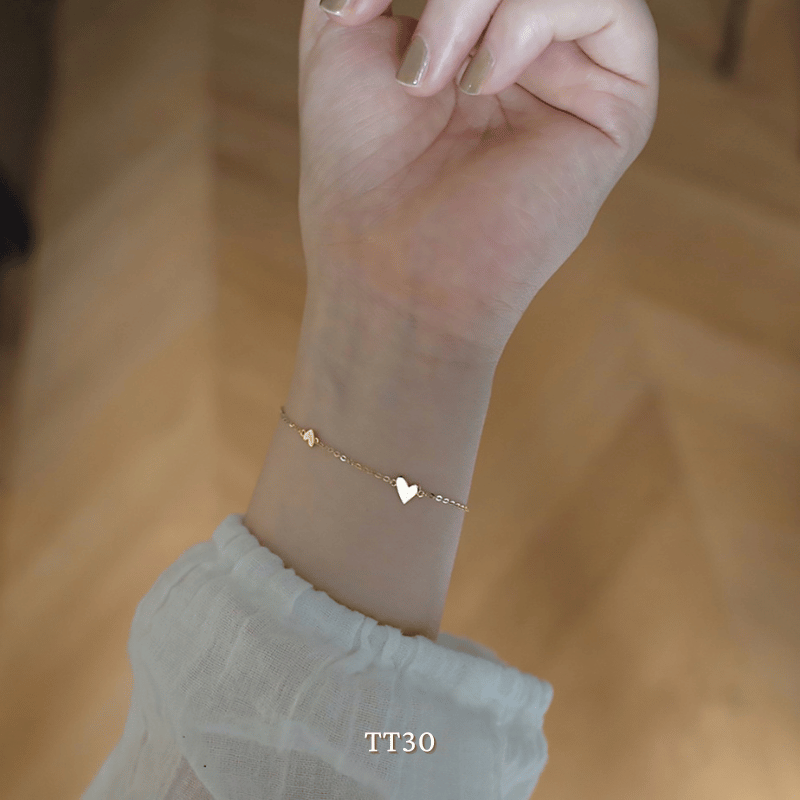 Vòng tay Thép Titan không gỉ hình tim sợi mỏng basic  TT30