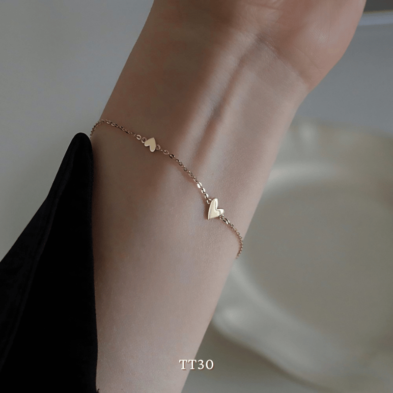 Vòng tay Thép Titan không gỉ hình tim sợi mỏng basic  TT30