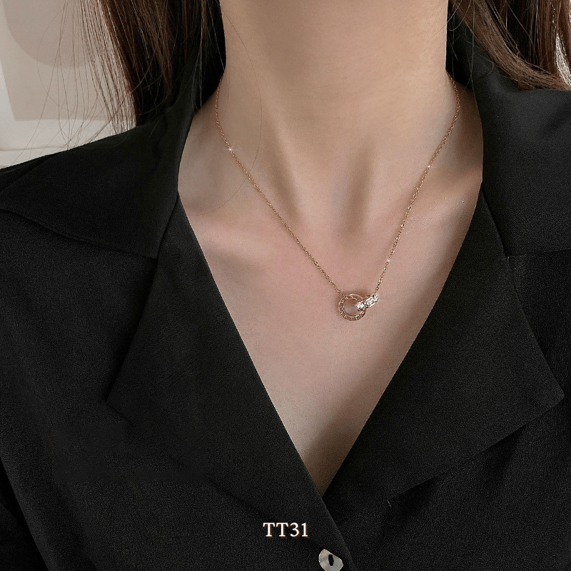 [KHÔNG ĐEN GỈ] Bộ dây chuyền, Vòng tay, Bông tai thép Titan la mã lồng khoen đá cao cấp thời trang - TT31