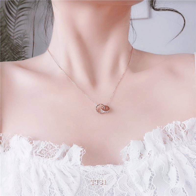 [KHÔNG ĐEN GỈ] Bộ dây chuyền, Vòng tay, Bông tai thép Titan la mã lồng khoen đá cao cấp thời trang - TT31