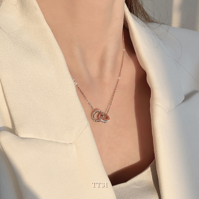 [KHÔNG ĐEN GỈ] Bộ dây chuyền, Vòng tay, Bông tai thép Titan la mã lồng khoen đá cao cấp thời trang - TT31