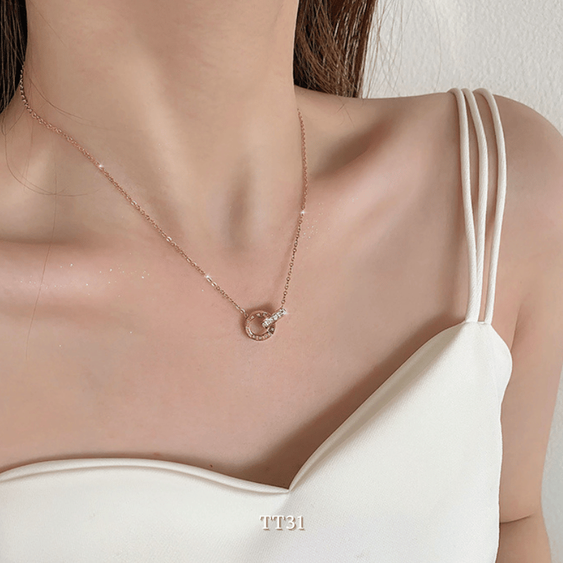[KHÔNG ĐEN GỈ] Bộ dây chuyền, Vòng tay, Bông tai thép Titan la mã lồng khoen đá cao cấp thời trang - TT31