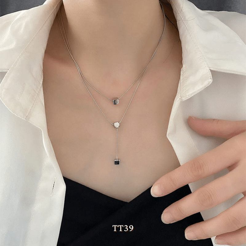 Dây chuyền nữ sợi đôi titan không đen gỉ phụ kiện trang sức unisex TT39