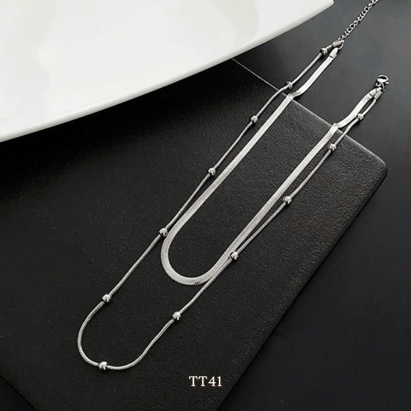 Dây chuyền nữ hạt bi nhỏ sợi đôi titan không đen gỉ phụ kiện trang sức unisex TT41