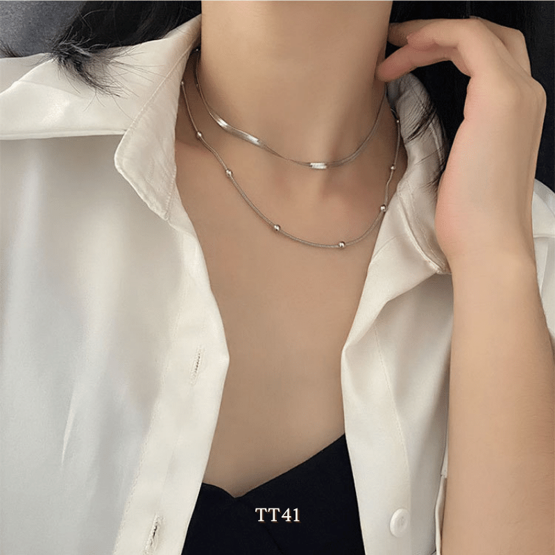 Dây chuyền nữ hạt bi nhỏ sợi đôi titan không đen gỉ phụ kiện trang sức unisex TT41