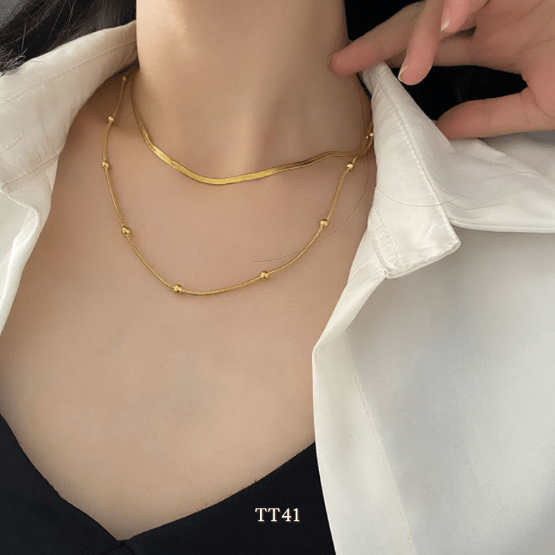 Dây chuyền nữ hạt bi nhỏ sợi đôi titan không đen gỉ phụ kiện trang sức unisex TT41