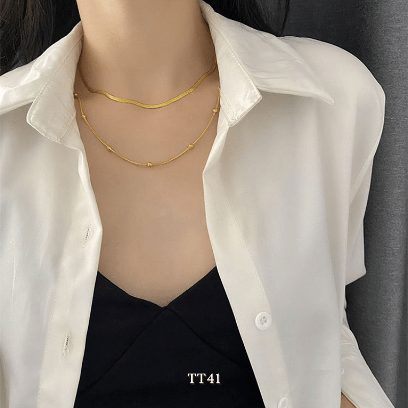 Dây chuyền nữ hạt bi nhỏ sợi đôi titan không đen gỉ phụ kiện trang sức unisex TT41