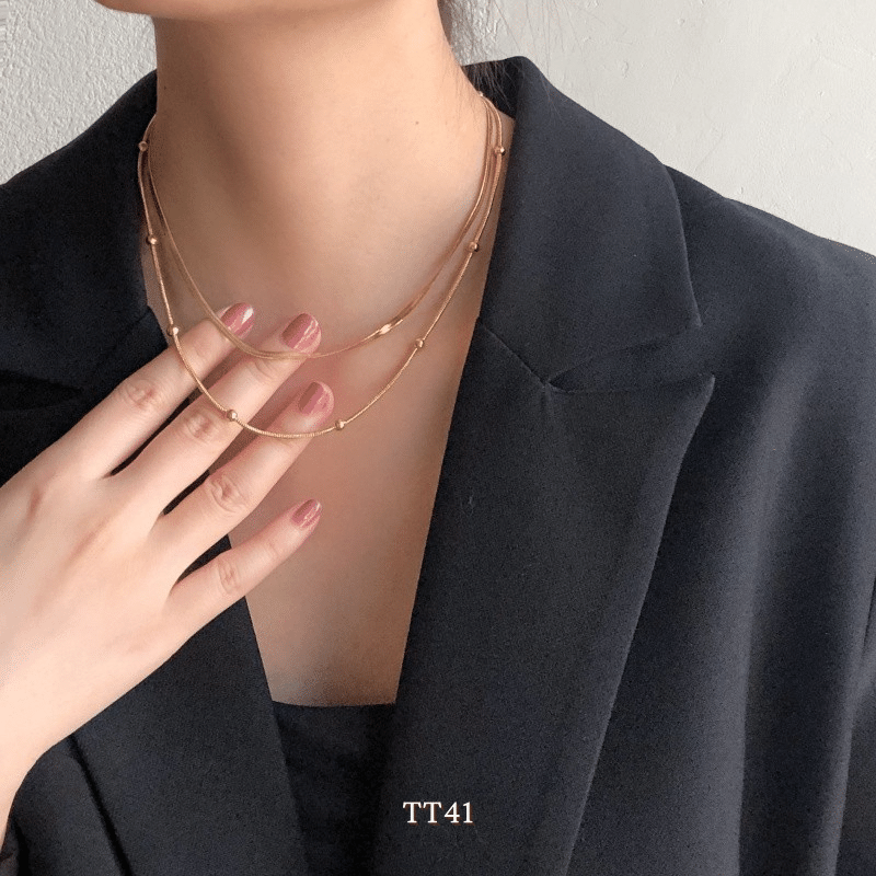 Dây chuyền nữ hạt bi nhỏ sợi đôi titan không đen gỉ phụ kiện trang sức unisex TT41