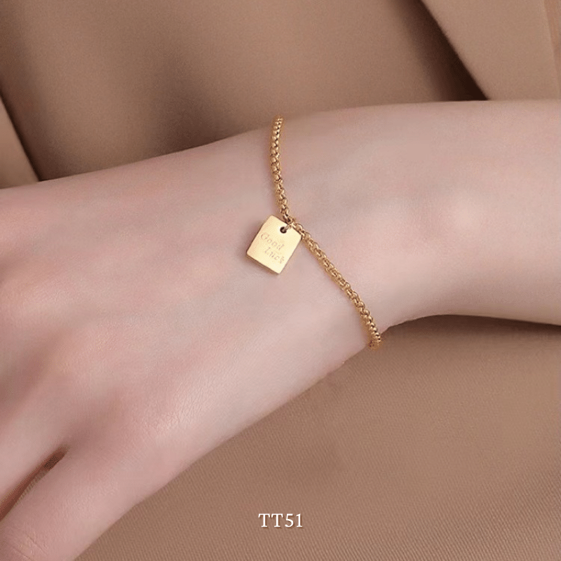 [KHÔNG ĐEN GỈ] Vòng tay thép Titan Unisex thiết kế họa tiết GOOD LUCK thời trang Hàn Quốc TT51