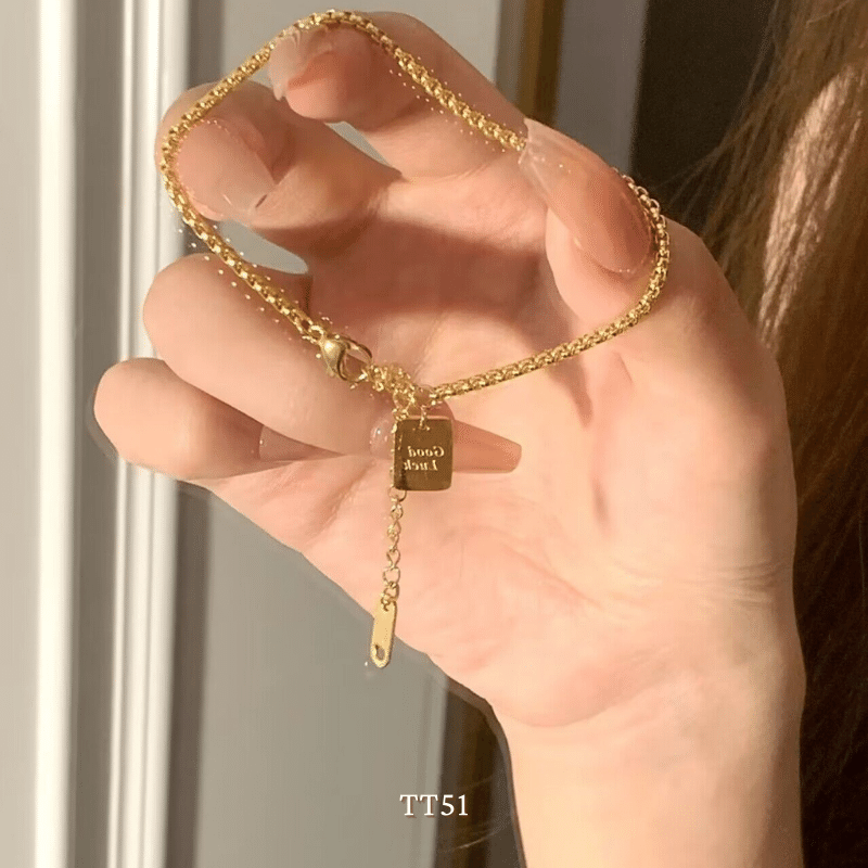 [KHÔNG ĐEN GỈ] Vòng tay thép Titan Unisex thiết kế họa tiết GOOD LUCK thời trang Hàn Quốc TT51