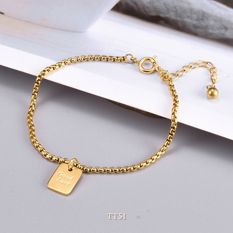 [KHÔNG ĐEN GỈ] Vòng tay thép Titan Unisex thiết kế họa tiết GOOD LUCK thời trang Hàn Quốc TT51