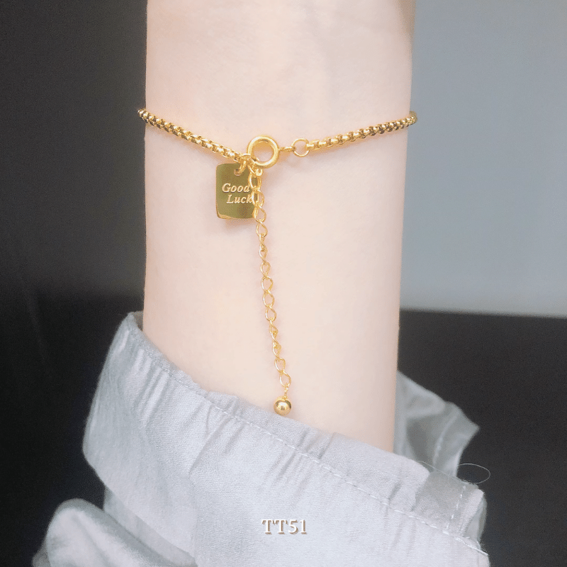 [KHÔNG ĐEN GỈ] Vòng tay thép Titan Unisex thiết kế họa tiết GOOD LUCK thời trang Hàn Quốc TT51