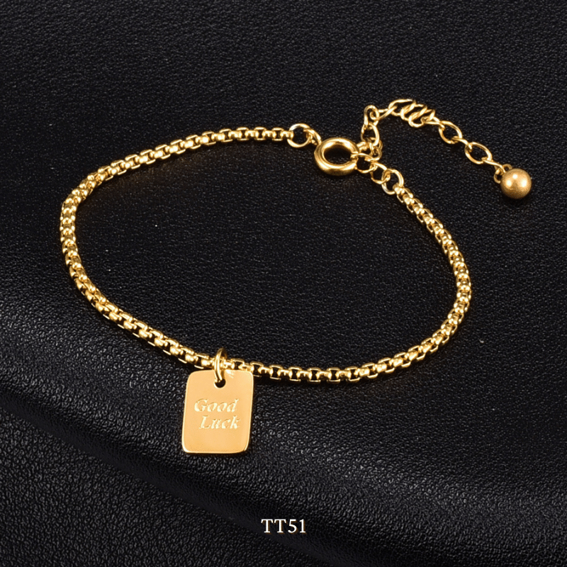[KHÔNG ĐEN GỈ] Vòng tay thép Titan Unisex thiết kế họa tiết GOOD LUCK thời trang Hàn Quốc TT51