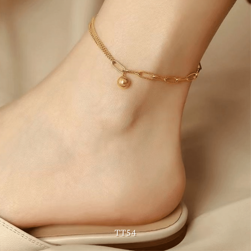 [KHÔNG ĐEN GỈ] Lắc chân nữ thép Titan thiết kế dạng bi vàng mắt xích cá tính thời trang Hàn Quốc TT54