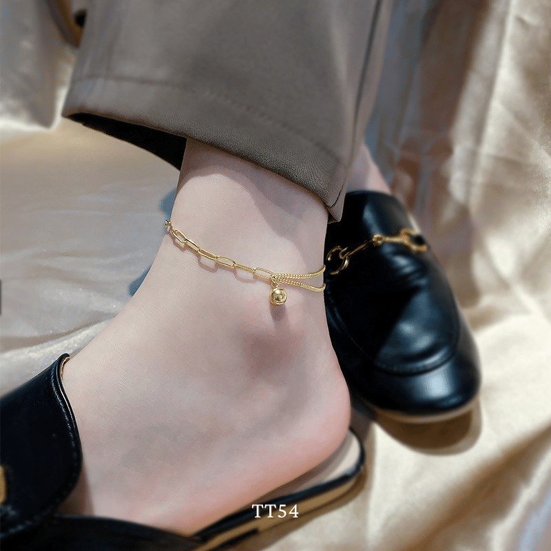 [KHÔNG ĐEN GỈ] Lắc chân nữ thép Titan thiết kế dạng bi vàng mắt xích cá tính thời trang Hàn Quốc TT54
