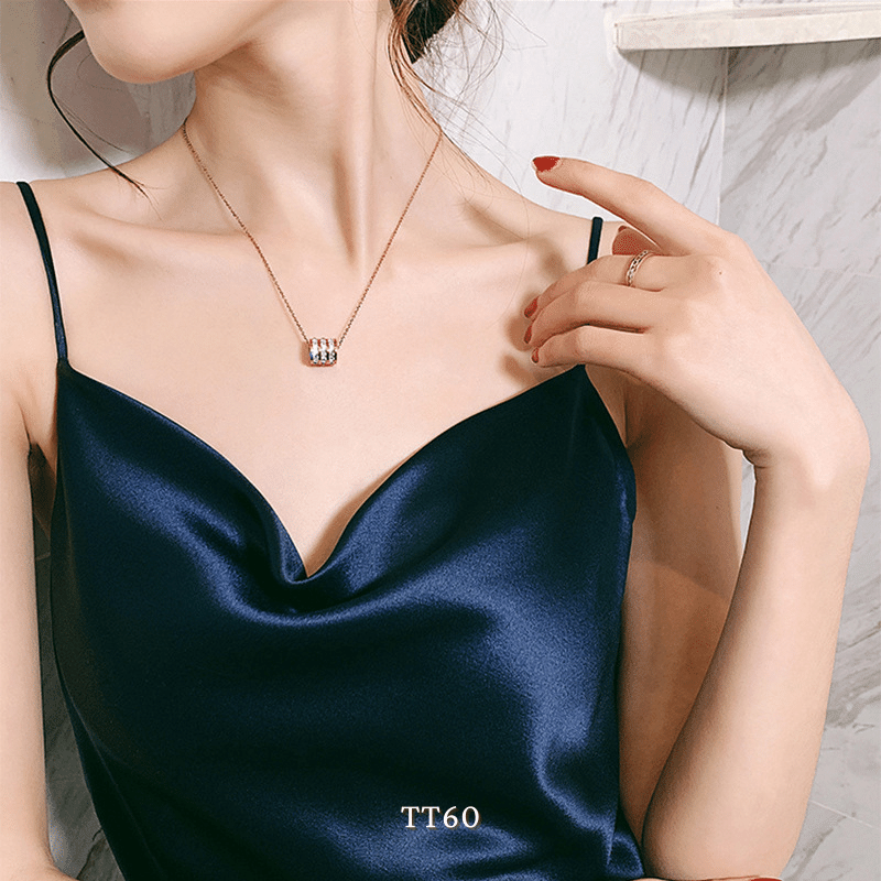 [KHÔNG ĐEN GỈ] Dây chuyền thép Titan mạ vàng hình trụ đính đá cao cấp thời trang sang trọng - TT60