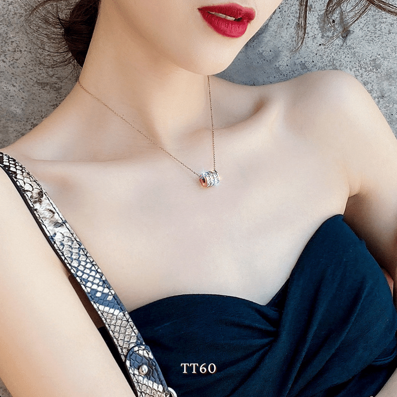 [KHÔNG ĐEN GỈ] Dây chuyền thép Titan mạ vàng hình trụ đính đá cao cấp thời trang sang trọng - TT60
