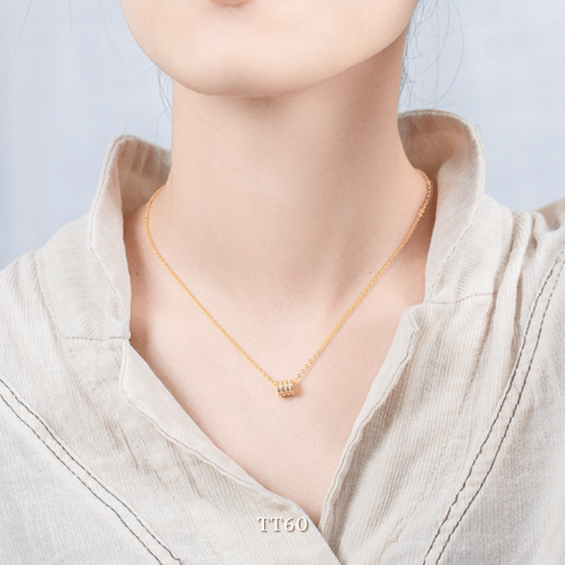 [KHÔNG ĐEN GỈ] Dây chuyền thép Titan mạ vàng hình trụ đính đá cao cấp thời trang sang trọng - TT60