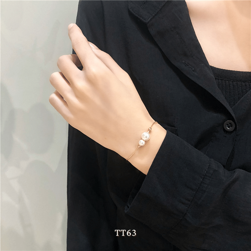 [KHÔNG ĐEN GỈ] Vòng tay thép Titan phối ngọc trai nhân tạo cao cấp phụ kiện thời trang - TT63