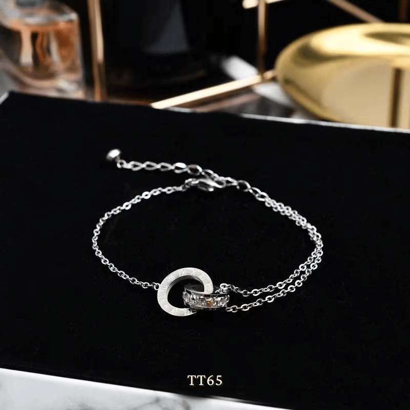 [KHÔNG ĐEN GỈ] Bộ dây chuyền, Vòng tay, Bông tai thép Titan la mã lồng khoen đá cao cấp thời trang - TT31