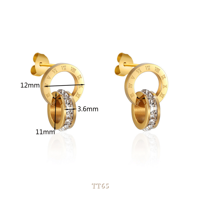 [KHÔNG ĐEN GỈ] Bộ dây chuyền, Vòng tay, Bông tai thép Titan la mã lồng khoen đá cao cấp thời trang - TT31
