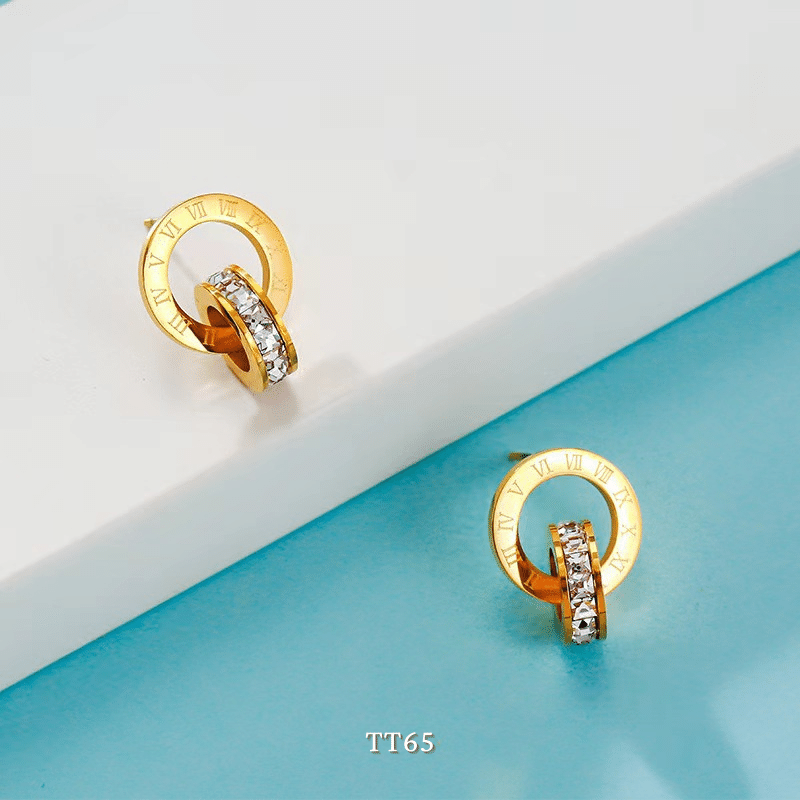 [KHÔNG ĐEN GỈ] Bộ dây chuyền, Vòng tay, Bông tai thép Titan la mã lồng khoen đá cao cấp thời trang - TT31