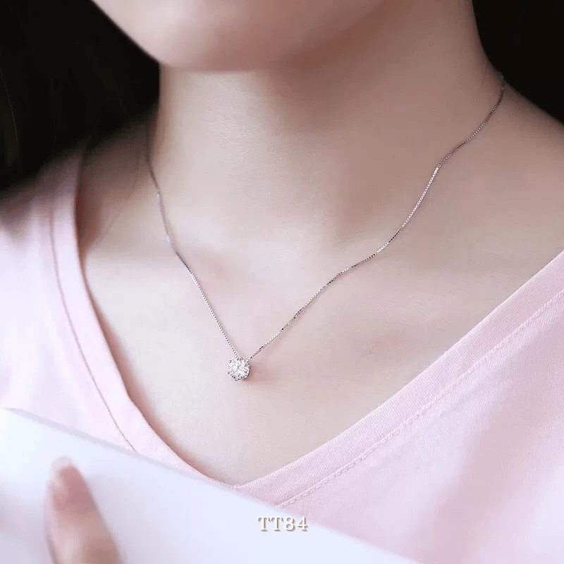Dây chuyền mạ bạc đính đá tròn cao cấp thiết kế đơn giản tinh tế sợi mảnh thời trang - TT84