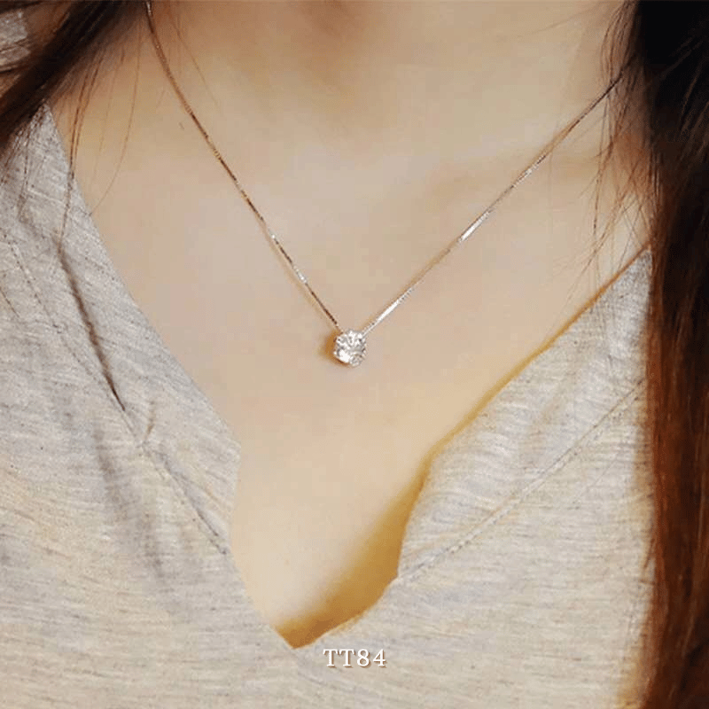 Dây chuyền mạ bạc đính đá tròn cao cấp thiết kế đơn giản tinh tế sợi mảnh thời trang - TT84