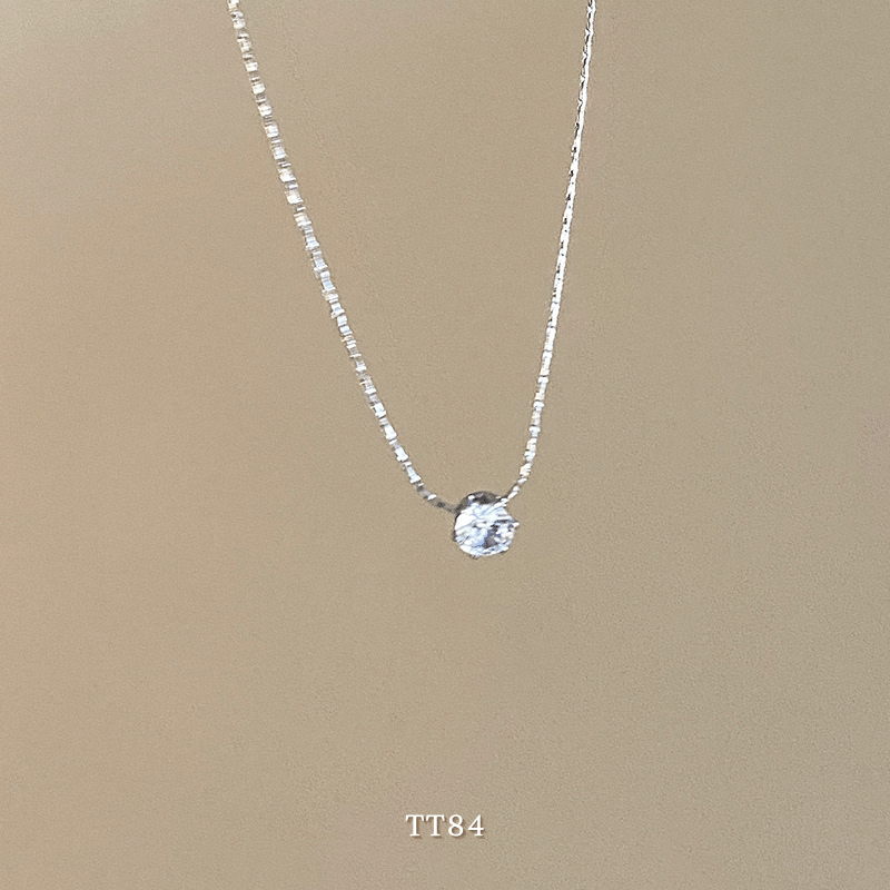 Dây chuyền mạ bạc đính đá tròn cao cấp thiết kế đơn giản tinh tế sợi mảnh thời trang - TT84