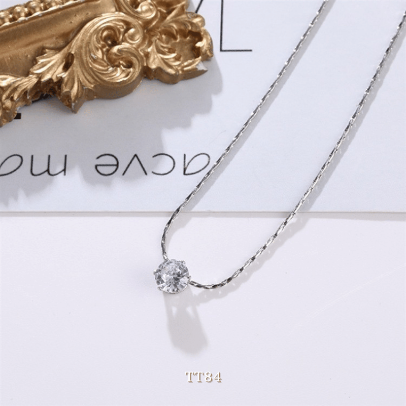 Dây chuyền mạ bạc đính đá tròn cao cấp thiết kế đơn giản tinh tế sợi mảnh thời trang - TT84