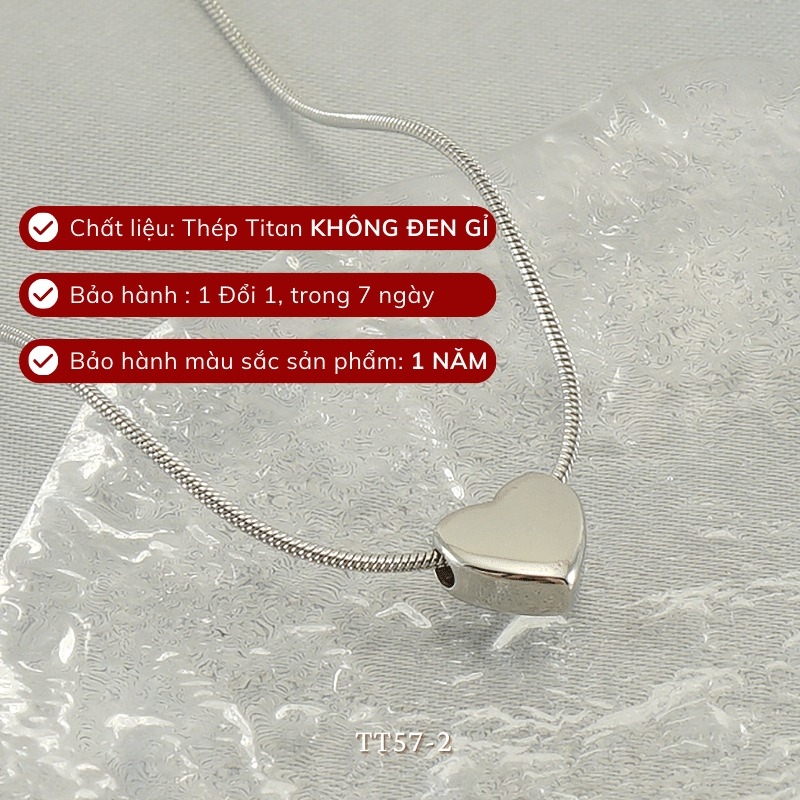 [KHÔNG ĐEN GỈ] Dây chuyền thép Titan hình tim thiết kế mặt trơn bóng phụ kiện thời trang - TT57