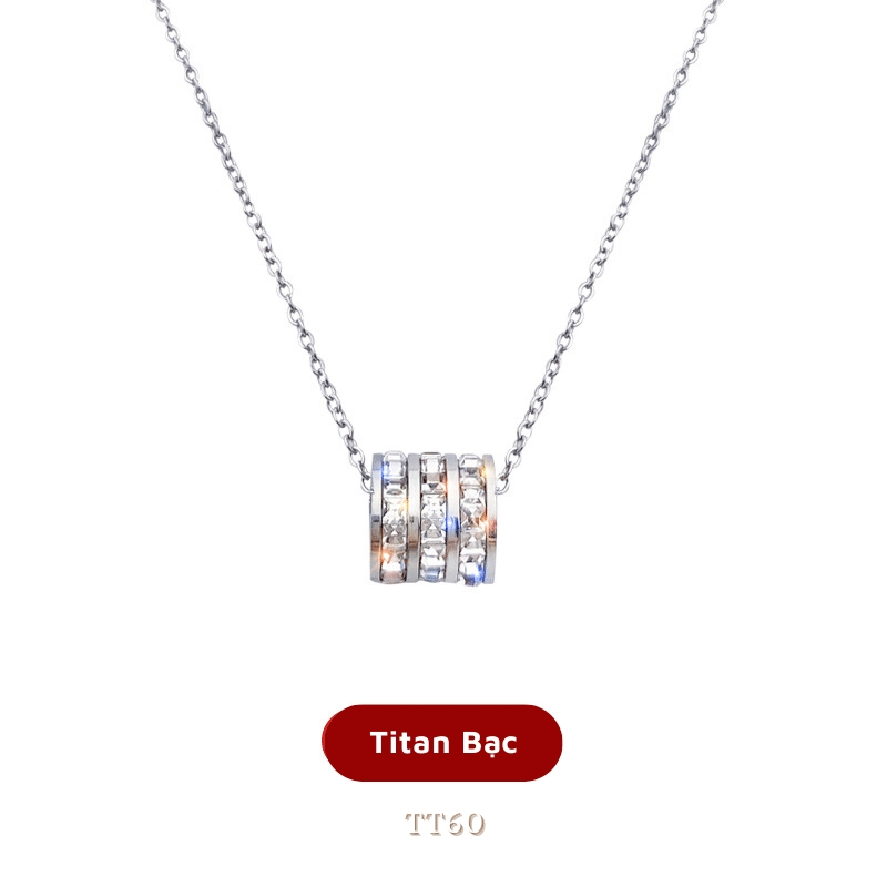 [KHÔNG ĐEN GỈ] Dây chuyền thép Titan mạ vàng hình trụ đính đá cao cấp thời trang sang trọng - TT60