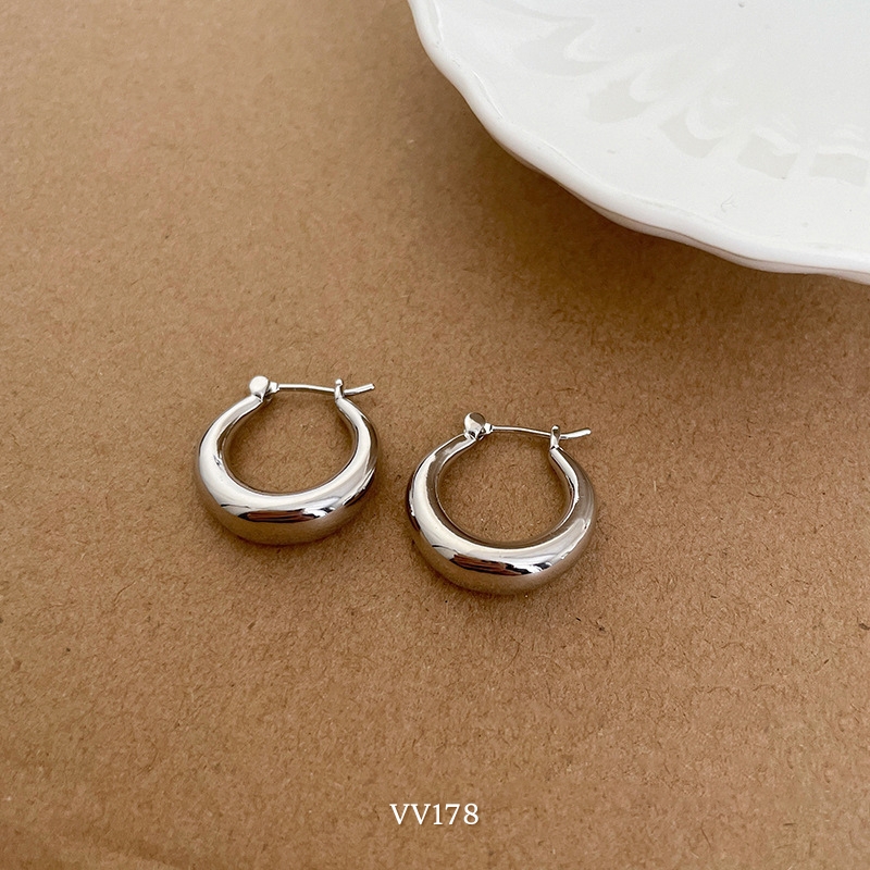 Bông tai bạc bóng nữ hình C mang phong cách tối giản thời trang Hàn Quốc VV140