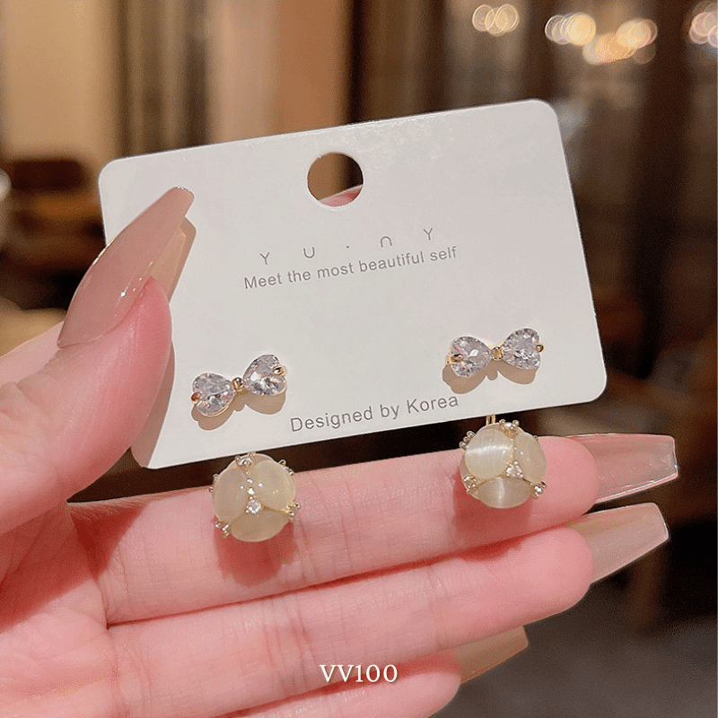 Bông tai nơ đính đá thời trang nữ tính dịu dàng Mely VV100